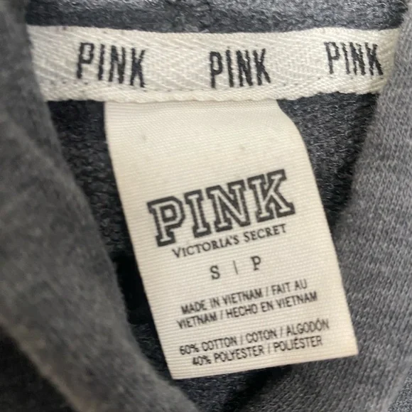 Victoria Secret PINK Gray Womens Small Stripes Sweater Jacket Pocket Hoodie Grey - Picture 2 of 3